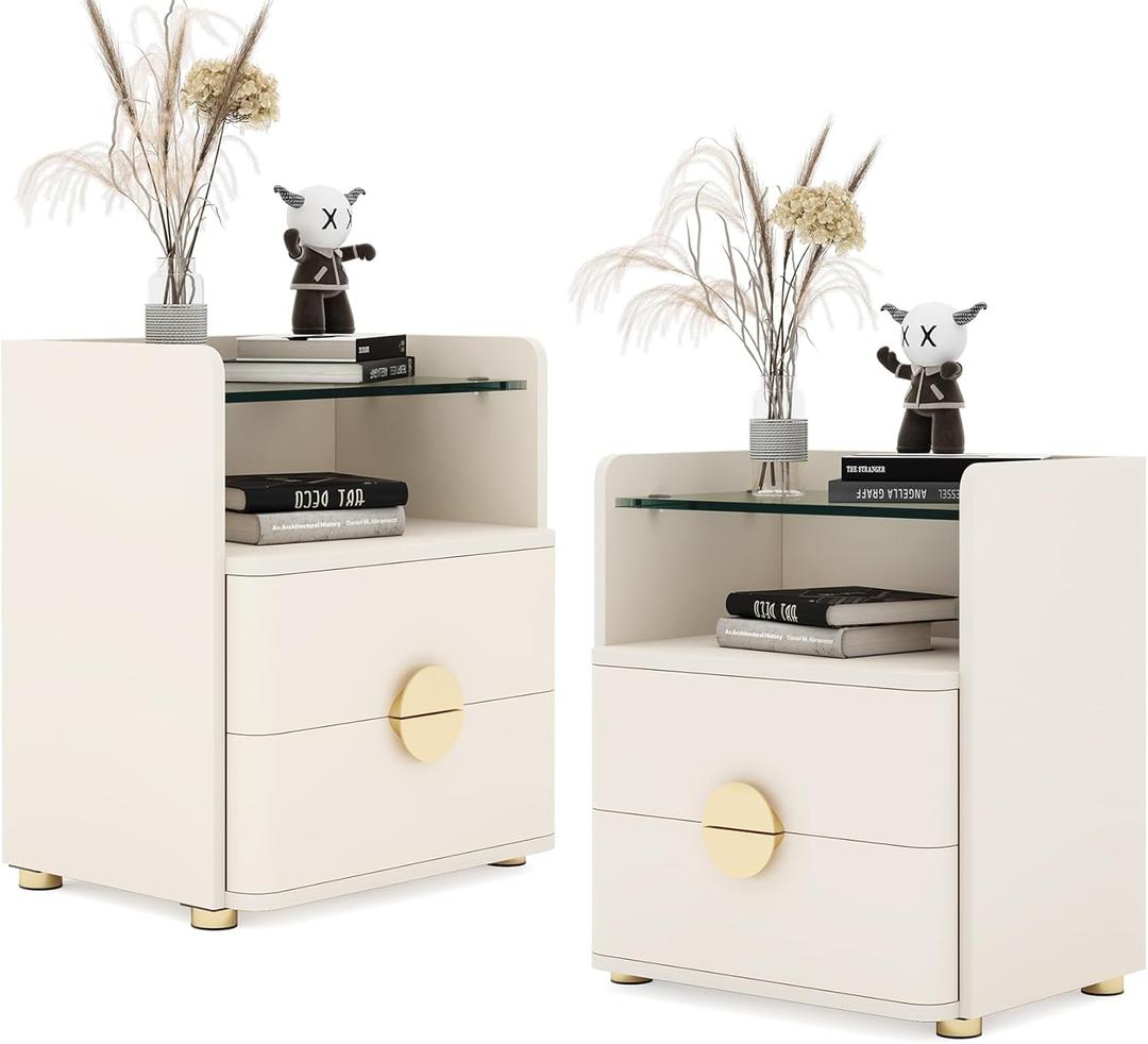 TribeSigns 2-Drawer Nightstand, Modern Bedside Table with Open Storage