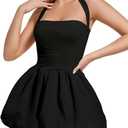 Halter Mini Bubble Dress, Date Night Birthday Homecoming, Coquette Short Corset for Women, Sexy Cute Going Out (Medium, Black)