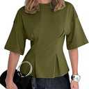 Dokotoo Womens Summer Tops 2026 Ruffle Slim Fit Peplum Tops Going Out Short Sleeve Summer T Shirt Fashion Clothing Outfits Green X-Small