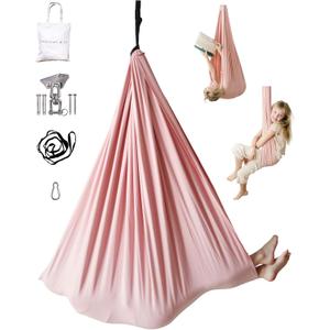 Marlowe & Co Indoor Outdoor Double Layer Cotton Sensory Compression Swing, Special Needs Therapy Swing, Holds 200 pounds, 360 Swivel Hardware Included, Vintage Rose