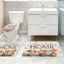 MEHOFOND 4pcs Fall Pumpkin Shower Curtain Set,Autumn Thanksgiving Shower Curtain Set,Maple Leaf Floral Rustic Wood Home Sweet Home Bathroom Decor,Thanksgiving Holiday Curtains with Hooks 72x72 in (Orange2)