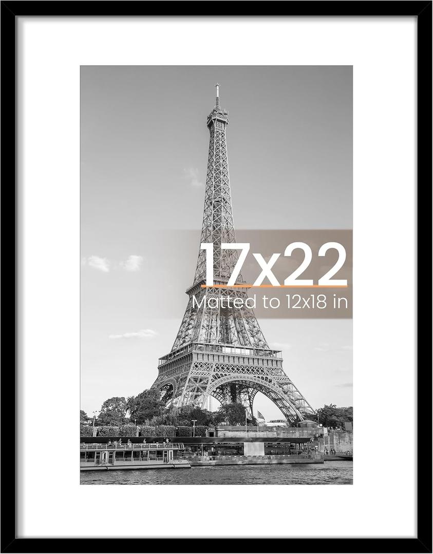 Upsimples 17x22 Picture Frame, Wall Decor Poster Frames, Black 1 Pack | 17 x 22 Frame, 12x18 Frame with Mat for Gallery Wall, Family, Baby, Dog, Dorm, Christmas