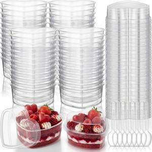 48 Pack Heart Shaped Dessert Cups with Lids and Spoons 4 oz Mini Plastic Dessert Container Appetizer Parfait Cups Clear Shooter Container for Valentine Wedding Serving Party