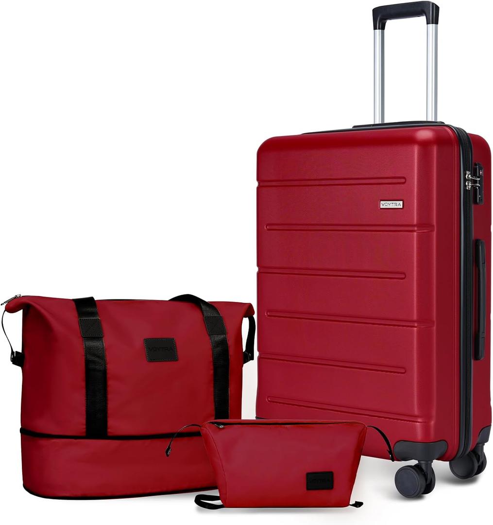 3-Piece Luggage Set, 20" ABS Hardshell Lightweight Suitcase with Smooth Spinner Wheels for Business and Family Travel (Vibrant Red)