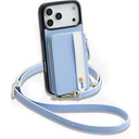 LAMEEKU for iPhone 17 Pro Case Wallet with Wrist Strap, Zipper Crossbody Purse with Phone Grip Holde 6.3 inch Blue