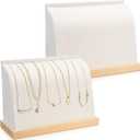 RattanView 2 Pieces Cambered Wooden Necklace Display Stand with Soft Mat Necklace Holder Jewelry Display for Vendors Home Boutique Countertop Pendant Chain Chokers Organizer Pendant (Beige, Velvet)