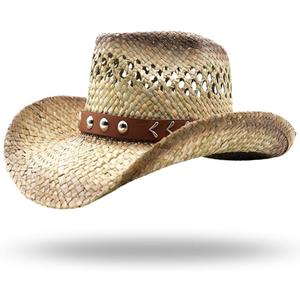 thuizen Western Hollow Gradient Straw Cowboy Hat (One Size, Rivet)