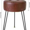 IBUYKE Faux Leather Round Footrest Stool, Makeup Vanity Stool Side Table, PU Dressing Table Seat, Pouf Couch Stool, Golden Steel Legs, Dark Brown LG-31Z