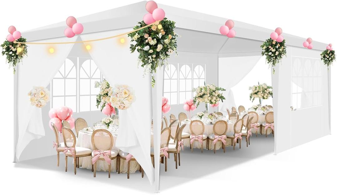 HOTEEL 10x20 Canopy Tent with Removable Sidewalls, White Tents for Parties Outdoor Party Tent Waterproof & UV Protection for Gazebo Shelter Carpas Wedding Events BBQ