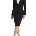 Allegra K Women's 2 Piece Suit Skirt Set Business Casual Outfits Long Sleeve Blazer and Pencil Skirt, Small, Black