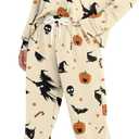 Drawstring Pajamas for Women Set 2 Piece Long Sleeve Pajama Sets Comfy Loungewear Pjs Trendy Cozy Sleepwear (X-Large, Halloween Witch Pumpkin)