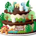 21PCS Dinosaur Cake Decorations, Dinosaur Eggs Cake Topper, PVC Grasses Trees Dinosaur Cake Decorations for Birthday Party, Cake Toppers Happy Birthday, Kids Party Dinosaur Cake Topper