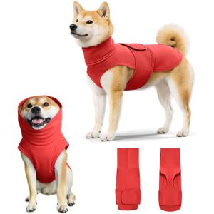 Dog Anxiety Calming Vest Adjustable Turtleneck Thunder Shirt Jacket for Fireworks, Separation, Vet Visits, Pet Hoodie for Large Medium Dogs (Red)