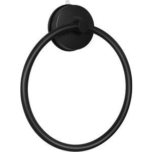 YOHOM Suction Cup Towel Ring Matte Black Hand Towel Holder for Bathroom Stainless Steel Vacuum Suction Washcloth Holder Dish Towel Hanger for Shower Wall No Drill