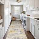 2'6''x16' Washable Kitchen Runner Rug: Modern Abstract Runners for Hallway Soft Non Slip Rugs with Rubber Backing Low Pile Thin Floor Carpet for Entryway Bedroom Bathroom Indoor(Grey/Yellow,2'6''x16')