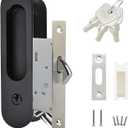 Pocket Door Lock Hardware with Key, Sliding Door Lock Invisible Recessed Handle Latch Pocket Door Lock for Bedroom, Kitchen, Barn Door (Black)