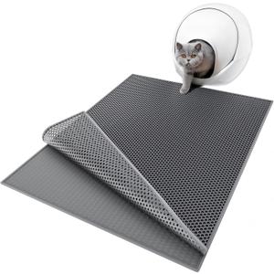 ESTHELLO Cat Litter Mat Large, Cat Litter Trapping Mat, Honeycomb Double Layer Design, Easy to Clean,Washable (36 x 30 Gray)