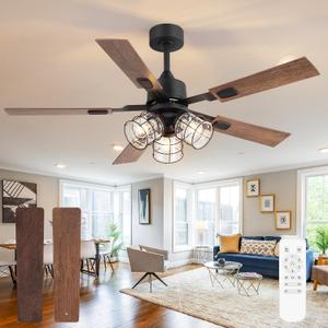 ZYD 52 Inch Farmhouse Ceiling Fan with Lights, Remote Control, Glass Shade