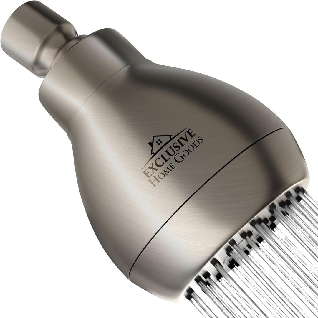 High Pressure Shower Head - Brushed Nickel - Powerful Deluxe Bathroom Showerhead with Strong Spray Stream and Small Silicone Nozzles - Universal Fit Works with High and Low Water Flow Showers-2.5 GPM