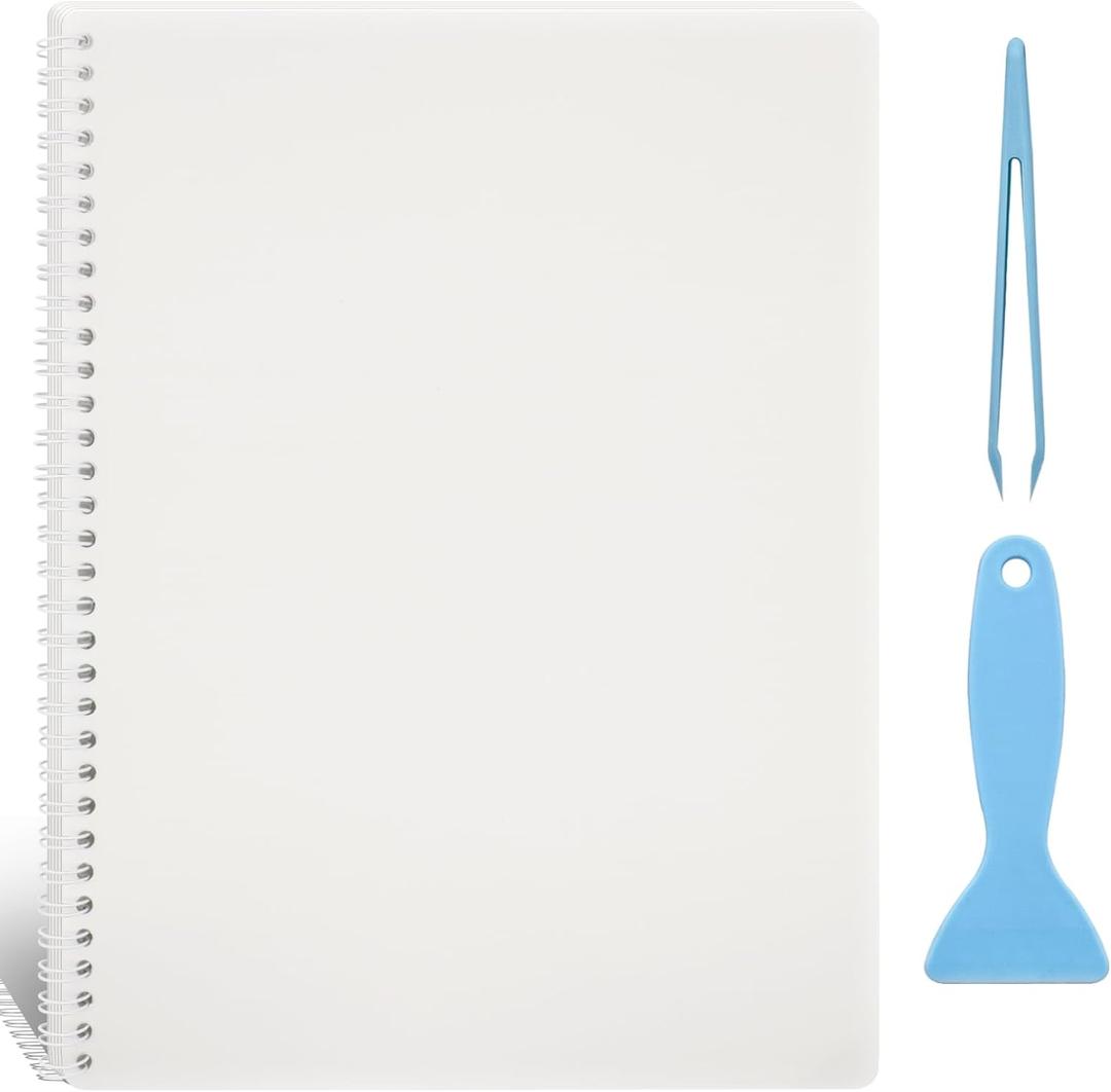 Large Reusable Sticker Book Collecting Album 8.511 Inch Sticker Collection Storage Book with 40 Sheets Blank Release Paper, Restickable Stickers Organizer Notebook with Tools (Clear)