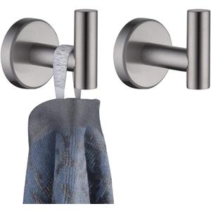 JQK Bathroom Towel Hook Brushed, Coat Robe Clothes Bath Wall Hooks for Kitchen Garage SUS 304 Stainless Steel Thick 0.8mm, 2 Pack Brushed Steel, TH100-BN-P2