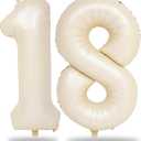 Beige 18 Birthday Balloons Number, 40 Inch Large Cream Foil 1 & 8 Balloon Numbers for 18 Year Old Boys Girls, White Sand Boho 18th 81st Birthday Balloons for Women Men Anniversary Party Decorations