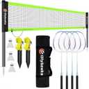 Outdoor Baminton Net Set for Backyard, Beach, Family Games with 20 * 3ft Anti-sag Net, 4 Aluminum Badminton Rackets, 3 Shuttlecocks, Carring Bag - Easy Set Up & Portable