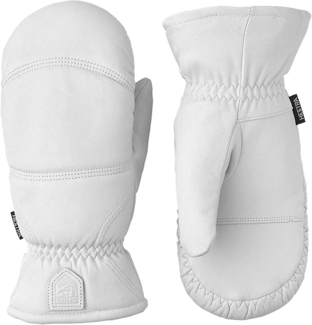 Hestra Winter Ski Gloves: Mens and Womens Leather Box Cold Weather Mittens, Off White, 7