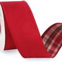 Ribbli Red Velvet Wired Ribbon with Plaid Reversible 2.5 Inch Christmas Ribbon for Gift Wrapping Christmas Tree Decoration Crafts Wreaths Supplies-Continuous 10 Yards