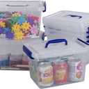 Pekky Plastic Small Handle Storage Box, 6 Quart Clear Plastic Bins, 6 Pack