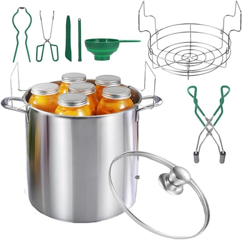 21.5QT Stainless Steel canning pot with rack and lid & canning kit set,water bath canner for canning Beginners,7 pcs Canning Supplies Kit,Compatible with natural gas and induction cookers, 21.5 Quarts