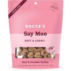 Bocce's Bakery Oven Baked Say Moo Treats for Dogs, Wheat-Free Everyday Dog Treats, Made with Real Ingredients, Baked in The USA, Natural Soft & Chewy Cookies, Beef & Cheddar Recipe, 6 oz (EXP 07/09/26)