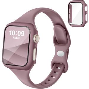 Thin Slim Band and Case Compatible for Apple Watch Bands Women Men 40mm 44mm 42mm 46mm 41mm 45mm, Silicone Sport Strap Cover and Screen Protector for iWatch Series 11/10/9/8/7/6/5/4/SE 3