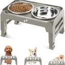 Elevated Bowls for Small Dogs - 3 Height Adjustable Raised Stand With 25oz Stainless Steel Food Bowls, Anti-Slip Feeder Adjusts to 7.5", 6", 2.75", Light Brownish Gray