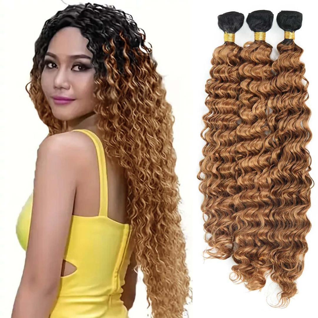 Deep Curly Weave Human Hair Deep Wave Human Hair Bundles 20 22 24 Inch 100% Unprocessed Brazilian Virgin Hair 3 Bundles Real Human hair Deep Wave Bundles T30#)