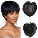 BECUS Pixie Cut Hair Toppers for Women with Bangs, Clip-On Hairpieces, Wig Toppers for Thinning Hair, Synthetic Black Hairs Pieces for Black Women, Daily Use (Black)