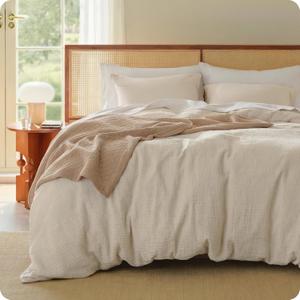 Bedsure Muslin Duvet Cover King Size - 100% Cotton 3-Layer Gauze Duvet Cover PureWoven Ultra-Soft & Breathable Bedding Set with Zipper Closure and 8 Corner Ties (Linen, King, 104"x90")