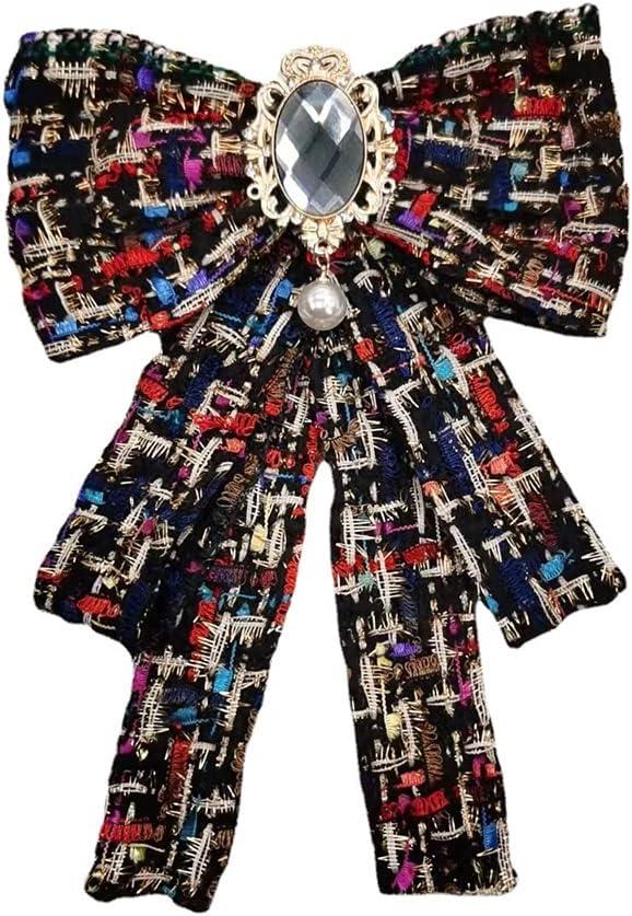 Women's Pre-Tied Bowknot Elegant Ribbon Brooch Pearl Rhinestone Neck Tie Pin for Ladies Girls Suit Shirt Pins Fashion Collar Clothing Accessories for Daughter Mom Sister Xmas Birthday (Black)