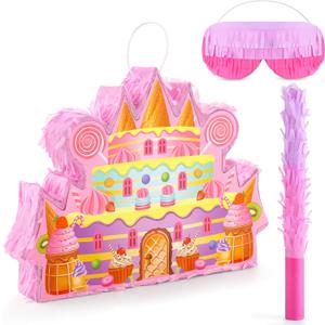 Christmas Candyland Princess Castle Pinata with Blindfold Stick Fillable for Candy and Treats Pinata Christmas Hanging Mexican Birthday Party Games Decorations