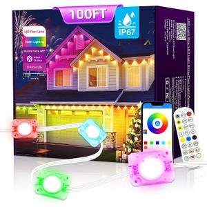 Permanent Outdoor RGB Lights with IP67 Waterproof, Smart Outdoor String Lights Remote Control, Eaves Lights with App, Daily and Accent Lighting for Halloween,Christmas Decor (100ft)