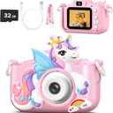 Unicorn Kids Camera Toys for Girls Age 3-8,LETONGJH HD 1080P Toddler Digital Video Camera with 32GB SD Card & Selfie Mode, Shockproof Pink Christmas Birthday Gifts for 4 5 6 7 Year Old