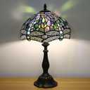 Tiffany Table Lamp Blue Dragonfly Stained Glass Table Lamps for Bedroom 12X12X19Inch 3 Way Color Temperatures Bedside Nightstand Home Office Desk Lamp Reading Lights with E26 LED Bulb