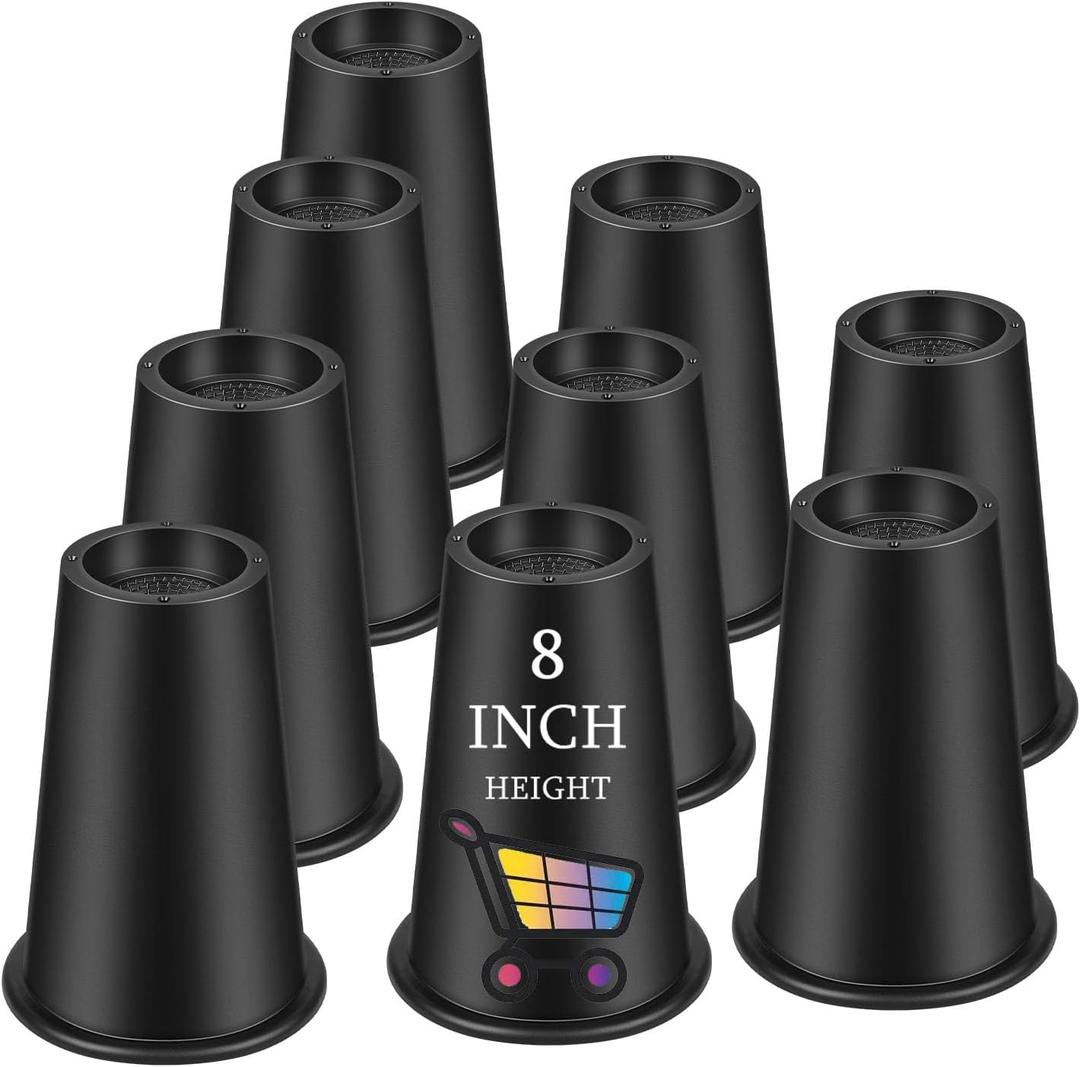 shouwuhho Bed Risers 8 Inch, Heavy Duty Round Furniture Risers Lifts 14" 12" 8" Table, Desk Leg, Sofa, Couch, Adjustable Bed Frame Risers Supports Up to 6,000 Lbs, Black, 9 Pack