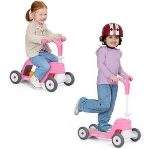 Radio Flyer Scoot 2 Scooter, Pink, for Kids Ages 1-4, Ride On Toy or 4-Wheel Kids Scooter, Durable Wheels and Frame, Converts Easily with Flip Deck, Toddler Ride On Toys 