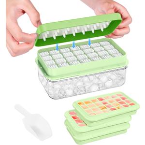 PHINOX Ice Cube Tray with Lid and Bin, 3 Pack Plastic Ice Cube Tray Molds, 84 pcs Ice Trays for freezer, Chilling Drinks, Whiskey & Cocktails, with Ice Container and Ice Scoop, BPA-Free