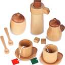 WHOHOLL Wooden Tea Set for Little Girls, Natural Wood Toys Tea Party Set, Kids Tea Set for Toddlers 1-3, Baby Play Tea Cup Set for Pretend Play, Play Kitchen Accessories with Storage Bag