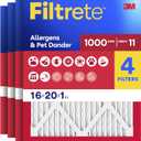 Filtrete 16x20x1 Air Filter, MERV 11, MPR 1000, Allergens & Pet Dander, 3-Month AC and Furnace Filters, Cleaner Air, Reliable Airflow, 4 HVAC Filters (Actual Size 15.68 x 19.68 x 0.81 in)