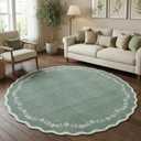 GarveeHome Round Area Rugs 6ft for Bedroom, Sage Green Washable Circle Rug Soft Non Slip Floral Print Floor Mat Leaves Carpet Indoor Thin Rug for Living Room Dining Room Playroom Nursery
