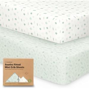 2-Pack Mini Crib Sheets Fitted - 38x26 Pack N Play Sheets for Pack and Play Mattress, Organic Cotton, Soft & Breathable Playard Bedding, Neutral Mini Toddler Bed Cover for Boys, Girls (Tropic Oasis)