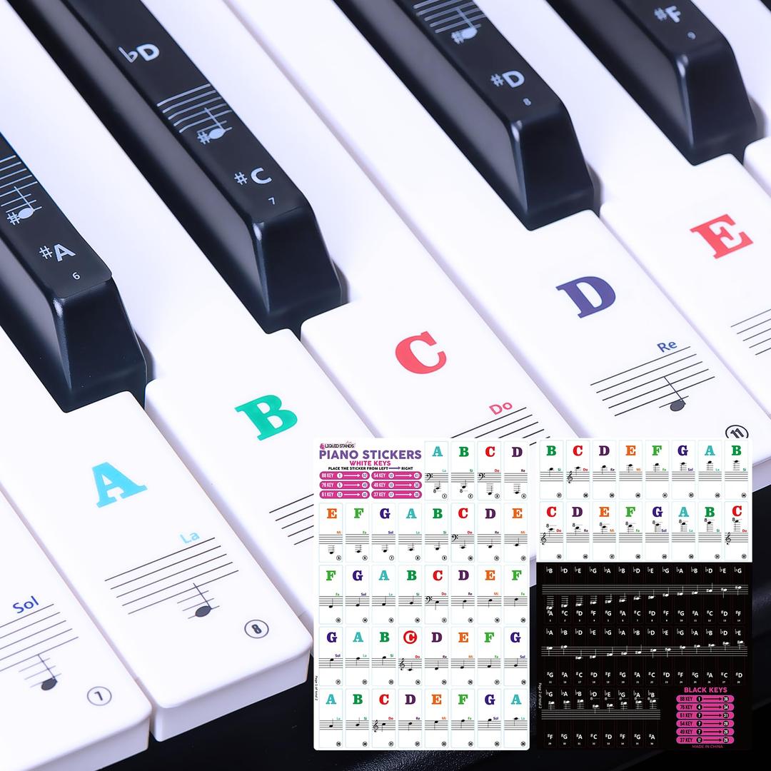 9 x Liquid Stands Piano Keyboard Stickers for 37/49/54/61/76/88 Keys Note Kids
